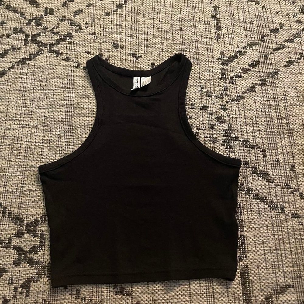 Black high neck ribbed tank top